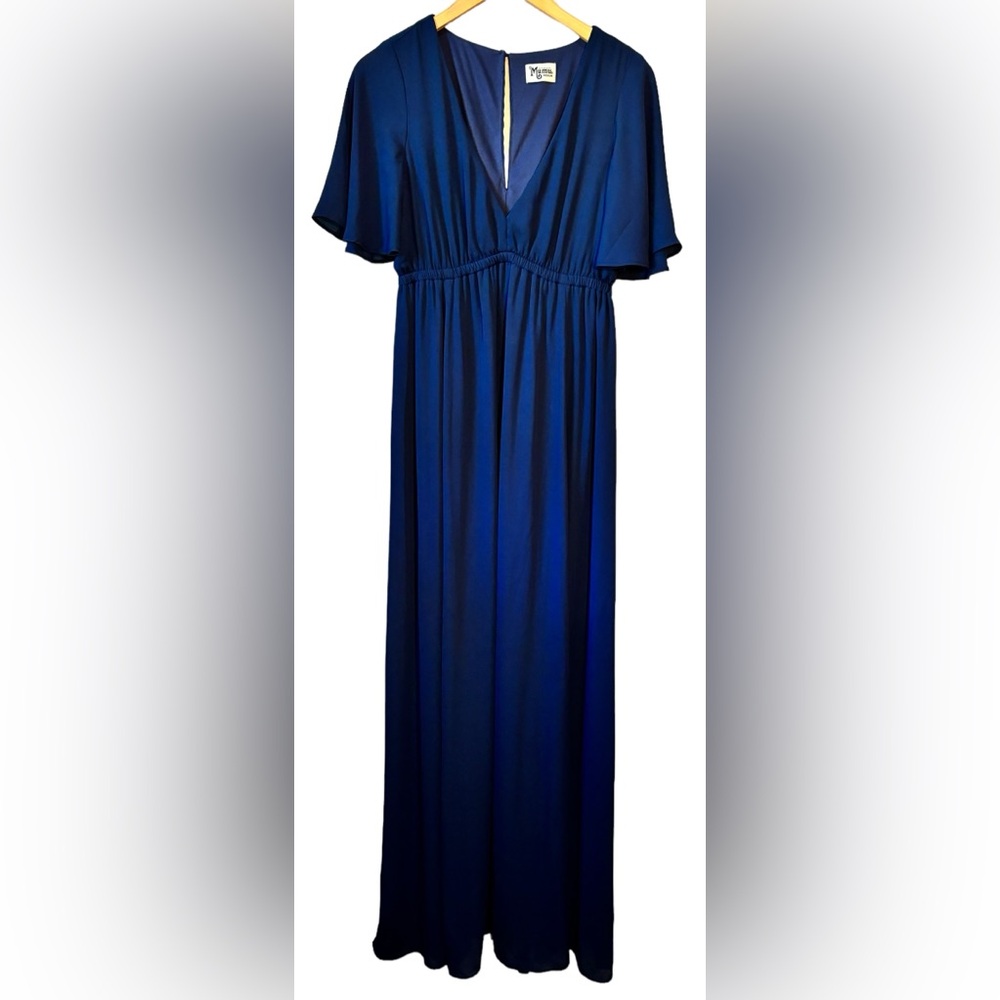 Show me Your Mumu Emily Maxi Dress Navy Flutter Sleeve V Neck Size Medium